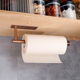 Paper Towel Holders,Paper Towels Rolls - for Kitchen,Wall Mounted Paper Towel Roll Holder for Kitchen, Bathroom,Both Available in Adhesive and Screws,Stainless Steel- (Gold)