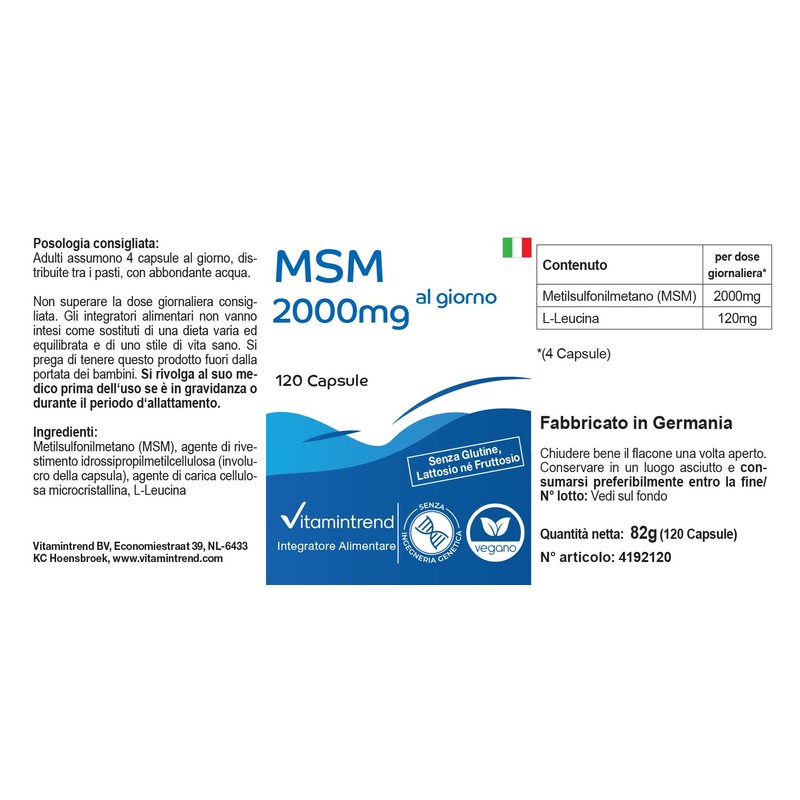 MSM 2000mg - 120 Kapseln - Methylsulfonylmethan - hochdosiert -