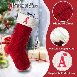Ulico Initial Christmas Stockings, 18’’ Large Embroidered Monogram Knit Christmas Stocking,Xmas Stocking for Kids, Holiday and Family Stocking for Fireplace or Party Decoration Red-White Letter M