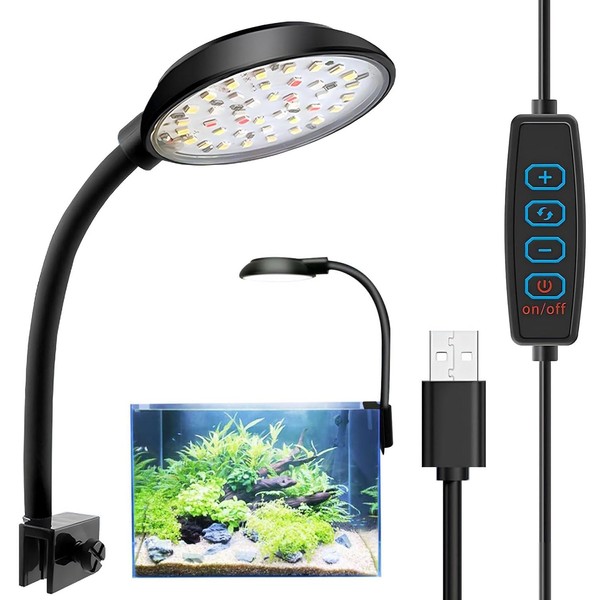 Aquarium Light, Small, USB Clip Light, 7 W, 4 Colors,