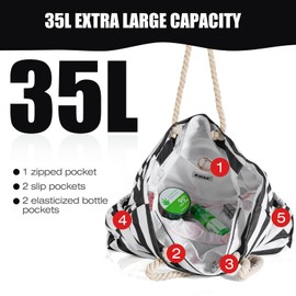 KUAK Beach Bag, Extra Large Beach Tote Bags for Women Waterproof Sandproof with Top Zipper & 5 Pockets for Family Travel Vacation Pool