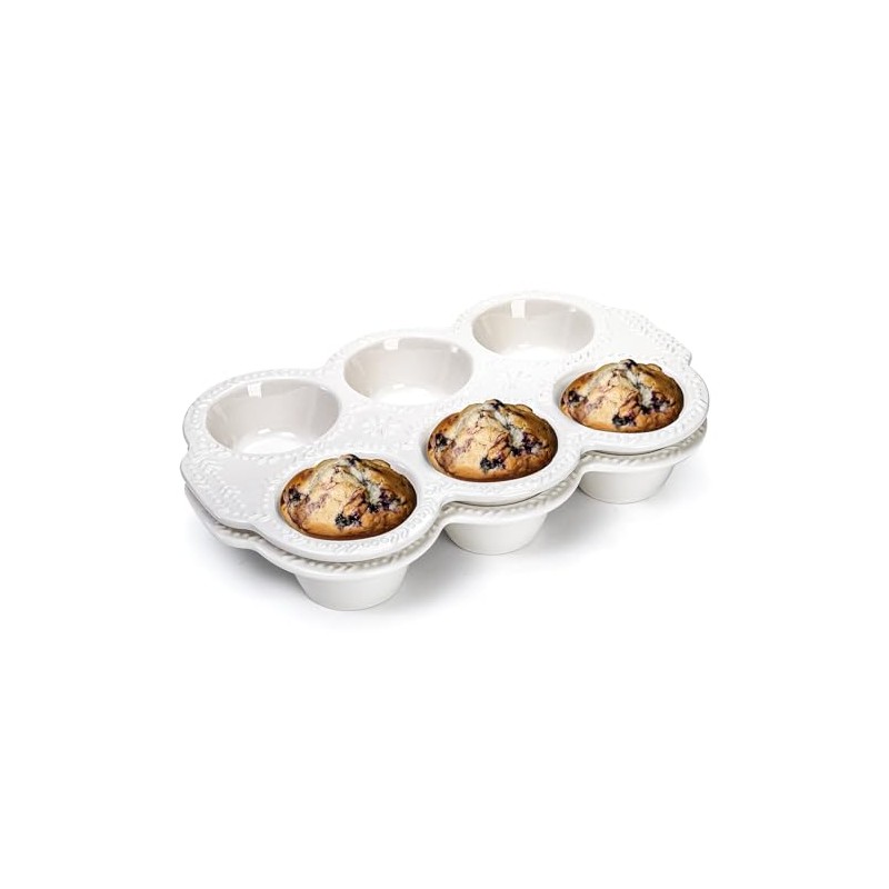 Hiceeden Pack of 2 6 Cups Ceramic Muffin Mould Non-Stick