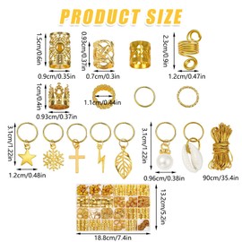 259 Pcs Hair Jewelry for Braids - Gold Jewelry for Hair Dreadlock, Braids Rings Charms & Cuffs Kit, Dreadlock Accessories for Women Men, Hair Decoration Party Music Festival