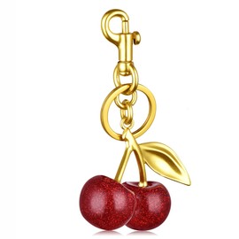 ZytaraX Cereza Llavero, Llaveros para Mujer, Accesorio para Llaves Elegante con Llavero de Metal y Clip, Resina, Acero Inoxidable, Es el Mejor Regalo para Familiares y Amigos (Rojo)