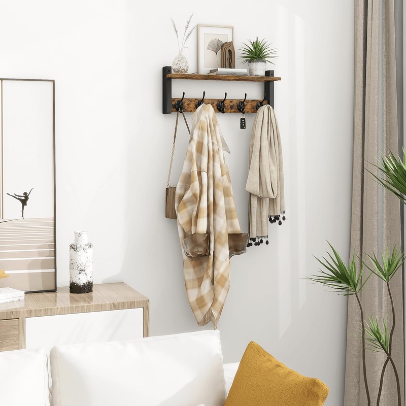 Homode Wall Hooks with Shelf, Wood Coat Rack with Shelf