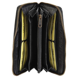 Gianni Conti Made in Italy Italian Leather Womens Large Woven Zip Around Purse Wallet 4508106 (Black)