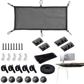 KUBDPQOR Under Desk Cable Management Tray, 128 PCS Under Table Cord Management Mesh Organizer Flexible Wire Hiders, Cable Management net for Office, Home, Fits Most Tables (Black)