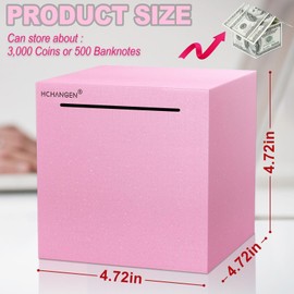 HCHANGEN Piggy Bank for Adults Must Break to Open Unbreakable Piggy Bank Made of Stainless Steel Indestructible Piggy Banks Money Savings Bank for Cash (Pink, 4.72inches)