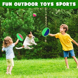 ZMLM Toss Catch Ball Outdoor Toys: Upgraded Kid Outside Toy Beach Backyard Lawn Game Sport Activity Fun Outside Indoor Family Toy for Age 3-12 Girl Boy Kid Birthday Gift 4 Sticky Paddles 4 Throw Balls