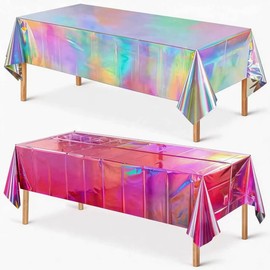 JGMGWJ Iridescence Plastic Tablecloths Disposable Rectangle Table Cover for BirthdayDWedding Disco Bachelorette Bridal New Years Party Decorations 54" x 108"