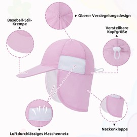 PONCEAU Children's Sun Hat with Neck Protection UV Protection 50 Breathable Summer Hat with Adjustable Chin Strap for Babies and Toddlers