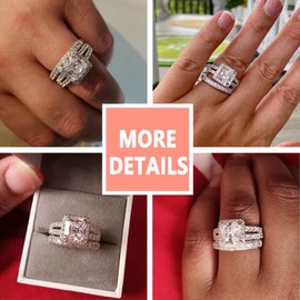 SHELOVES 4Ct Bridal Rings Set Engagement Wedding Rings for Women 925 Sterling Silver Princess AAAAA Cubic Zirconia Sz H