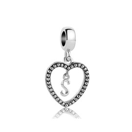 SBI Jewelry Initial Letter Charm for Bracelet S Dangle Charm Silver Heart Pendant Mum Sister Birthday Anniversary