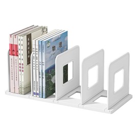 Desk File Sorter, Detachable Bookend File Holder, 4 Compartments Book Divider Magazine Organizer, Vertical Storage Bookshelf for Home Kitchen Office (White)