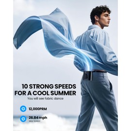 Portable Waist Fan,10 Speeds Personal Fan Clip On Fans for Shirt,10000mAh Rechargeable Neck Fans With LED Display, 3 Lights Mode Wearable Belt Fans for Men Women Gifts Outdoor, Camping, Travel, Beach