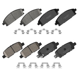 YxpBrake Front Rear Ceramic Brake Pads with Hardware Fit for Nissan Quest 2004 2005 2006 2007 2008 2009 2011 2012 2013 2014 2015 2016 2017, X-Trail 2005 2006