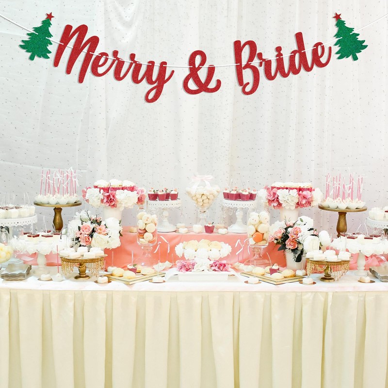Merry & Bride Banner - Christmas Bridal Shower Decor, Xmax