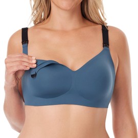 Momcozy Nursing Bras for Breastfeeding, 3.0 Jelly Strip Lift Support Maternity Bra, Seamless Soft Wirefree Pregnancy Bra Nordic Blue