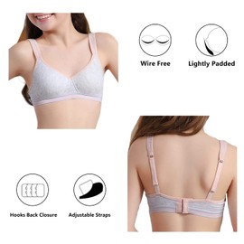 Phennie's Girls Bra for Teens Training Bras Sports Breathable Wireless Light Padded Cotton Pink