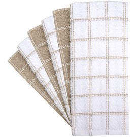 Pleasant Home Kitchen Towels (16.5”x 26”, 6 Pack) – Large Cotton Kitchen Hand Towels – Window Pane Design – 369 GSM Highly Absorbent Tea Towels Set – Tan
