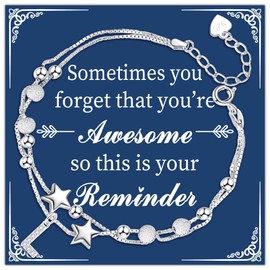 Astellea S925 Silver Layered Stars Bracelet with Initial Pendant, Adjustable Bead Bracelet Charm Letter Jewellery for Friends Sister Mum Daughter Women Girls Christmas Birthday (L)