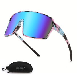 WANWAN Men Sunglasses, Large 80s Shield Sport Cycling Sun Glasses for Women, Baseball Running Fishing Golf Shades