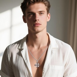 DAYLINLOVE Jerusalem Cross Necklace 925 Sterling Silver Cross Pendant Chain Christian Jewellery for Men and Women