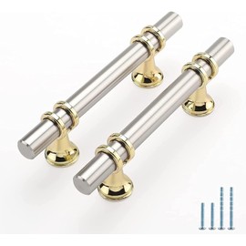 Haliwu 10 Pack Brushed Nickel Cabinet Pulls, Cabinet Handles Brushed Nickel, Barrel Cabinet Handles Gold Kitchen Hardware Pulls, 4 inch Hole to Hole Center
