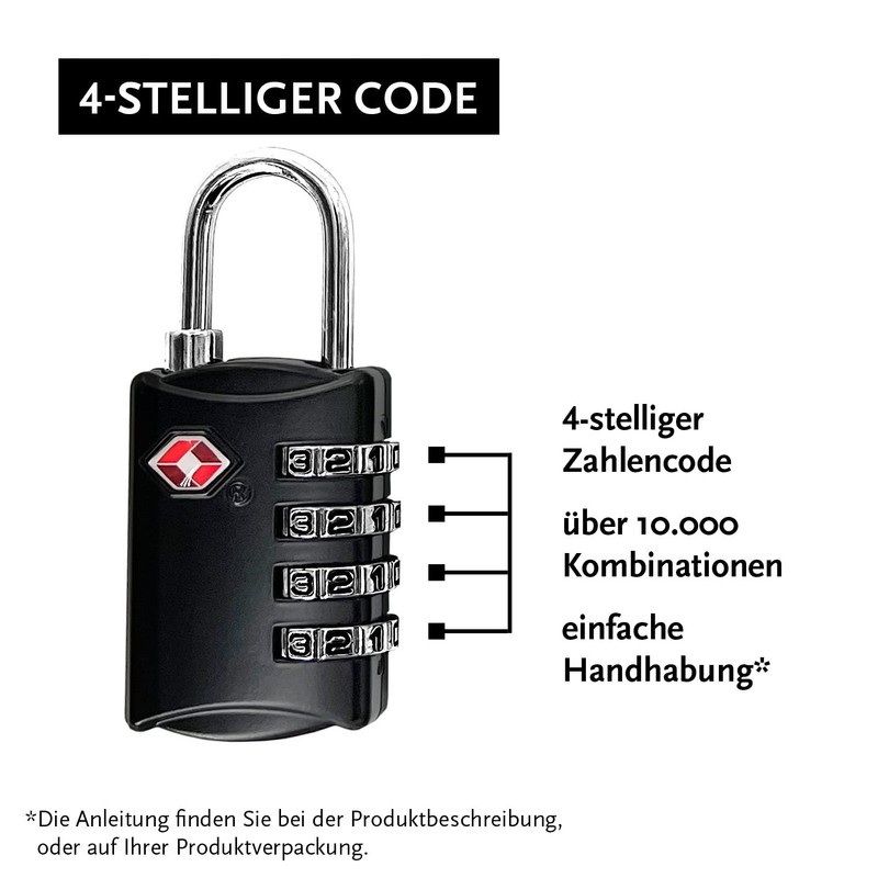 4 Schwarze TSA Reiseschlösser Gepäckschlösser mit 4-stelligen Zahlencode