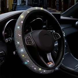 Bling Bling Sparkling Steering Wheel Cover, Rainbow Diamond Auto Steering Wheel Protector Universal Glitter Car Accessories Neoprene Interior Decor Protection 15 Inch Fit US SUV Trucks Gift for Women