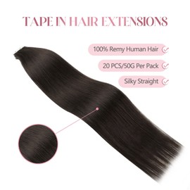 Sixstarhair Tape-In Hair Extensions, Real Hair, Remy Hair Extensions, Natural Black, 22 Inches, 50 g, Tape Extensions, Real Hair