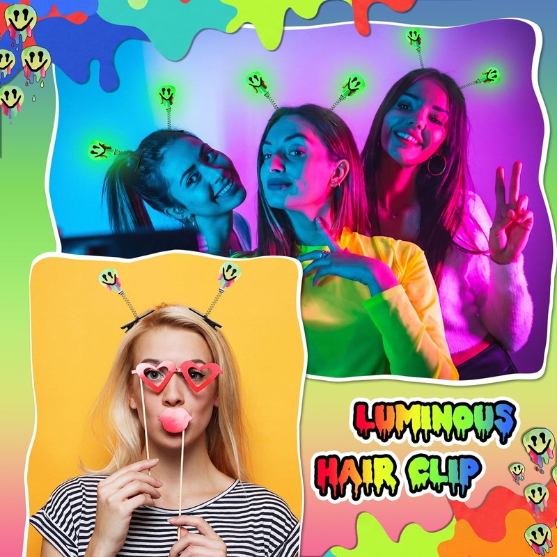 30 Pcs Glow Rave Trinkets Festival Smile Hair Clip Rave