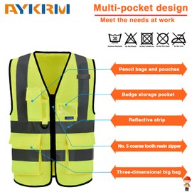 X Small High visibility vest,Reflective Safety Vest Workwear 7 Pockets Hi Vis Durable Vest