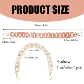 4 Colors 37cm Acrylic Purse Strap, Purse Decoration Chain Strap with Light Gold Alloy Swivel Clasp, Short Acrylic Chain for Shoulder Bag, Handbags, Crossbody