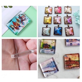 dophee Square Glass Cabochon for Jewelry Making, Clear Dome Tiles Cabochons with Flat Back, Dome Bead Cameo Cabochon Tile for DIY Craft Photo, Pendants, Rings, Necklace, 25mm/1in, 10-Pack