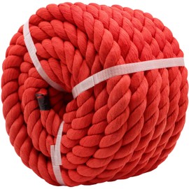 Red Cotton Rope 1 Inch x 25 Feet Natural Thick Rope for Triple Strand Natural Twisted Thick Rope for Landscaping, Railing,Decorating,Wedding,Tug of War