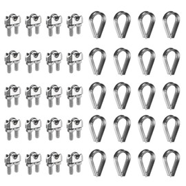uxcell 20 Pcs M5 Stainless Steel Wire Rope Clip Clamps and Thimble Set, 3/16" Wire Rope U-Bolt Cable Clamps Saddle Fastener for Wire Rope Rigging Tent Rope Guardrail System