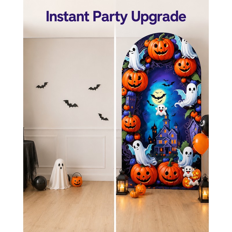 Halloween Photo Backdrop- Reusable Double-Sided Background for Parties and Events