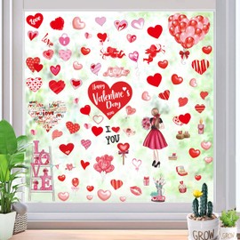 Valentine's Day Hearts Window Clings for Glass Window 7 Sheets 127 Pcs Happy Valentines Day Heart Window Stickers Decals Decorations Party Supplies for Wedding Anniversary Valentines