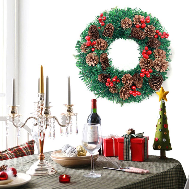 LED Christmas Wreath With Battery Powered String Light Pine Cones