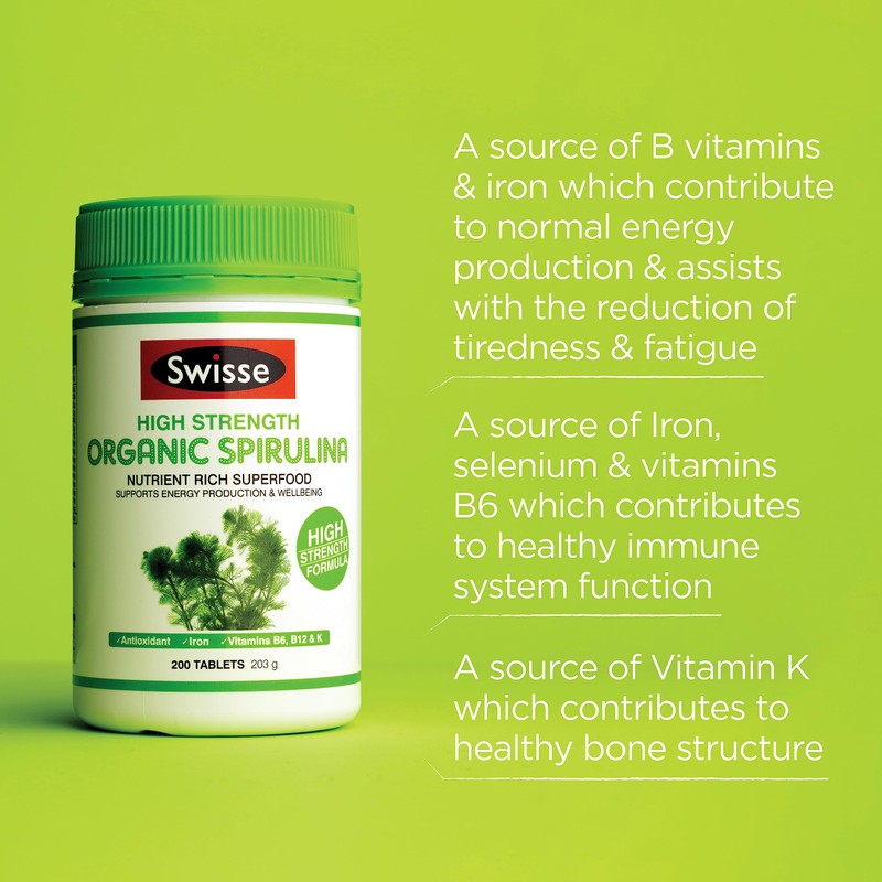 Swisse High Strength Organic Spirulina - Supports energy production &