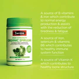 Swisse High Strength Organic Spirulina - Supports energy production & wellbeing - 200 Tablets