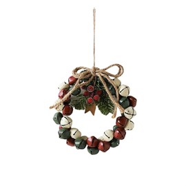 6¼'' Jingle Bell Christmas Wreath, Decorative Christmas Garland Ornament, Christmas Bell Wreath, Party Wreath Decoration (Green, Red, White) - Cds4
