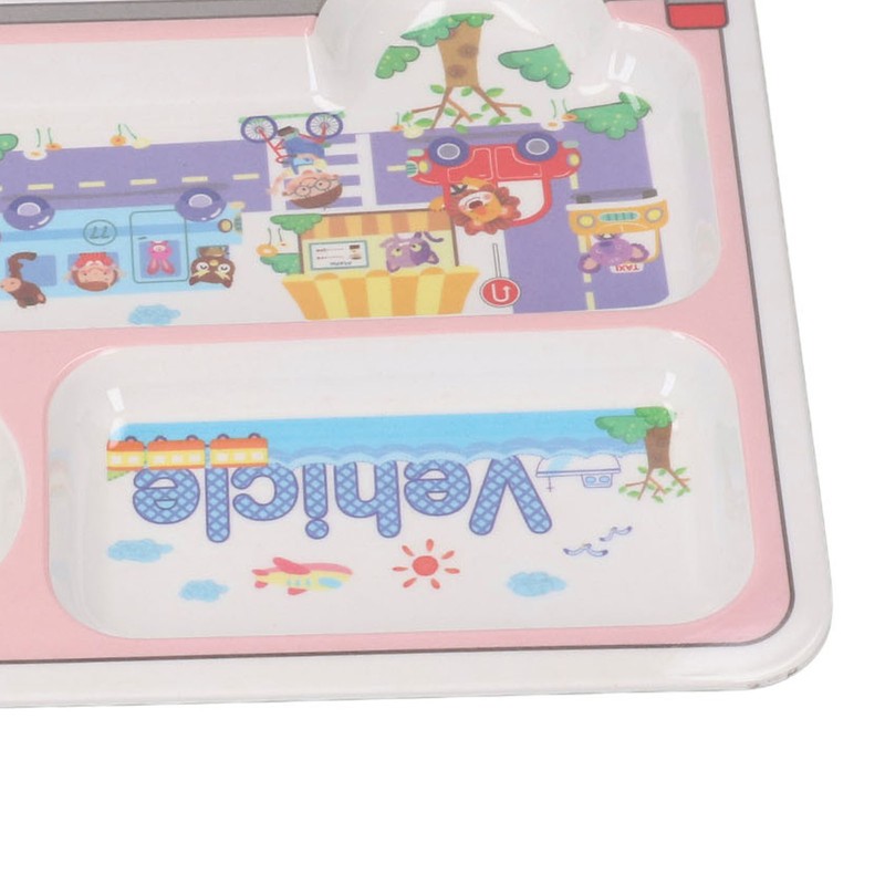 Kids Dinner Plate with Spoon Bamboo Fiber Divided Plates Cartoon