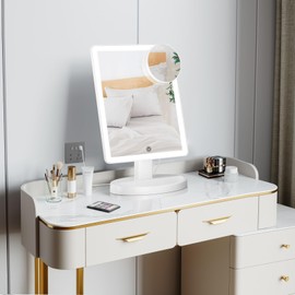 Funtouch Large Lighted Vanity Makeup Mirror with 88 LED, 360 Rotation Touch Screen, 10X Magnification Portable Tabletop Cosmetic Make Up Mirror