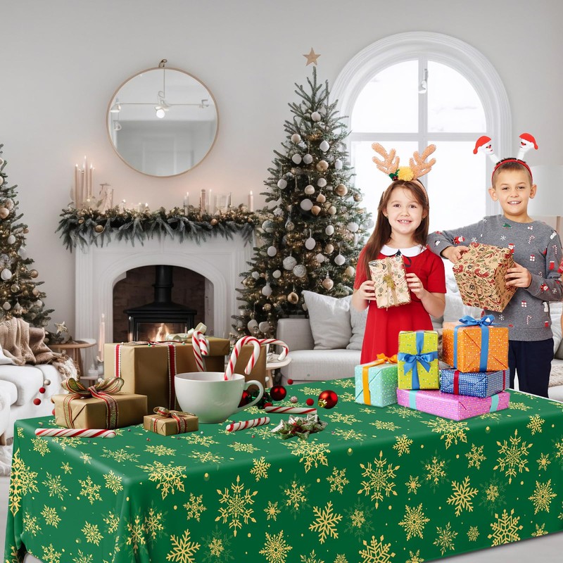 Juweked 2Pcs Winter Snowflake Tablecloth Plastic Christmas Snowflake Tablecloth Red