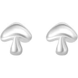 Mushroom Mini Earrings for Women Little Girls Dainty Minimalist Cute Tiny Cartilage Screw Back Hypoallergenic (Silver, One size)