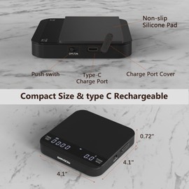 Coffee Scale with Auto Timing, Mini Rechargeable Espresso Scale with Timer, 2kg/0.1g High Precision Scale for Espresso and Pour-Over Coffee with Brewing Assist Modes