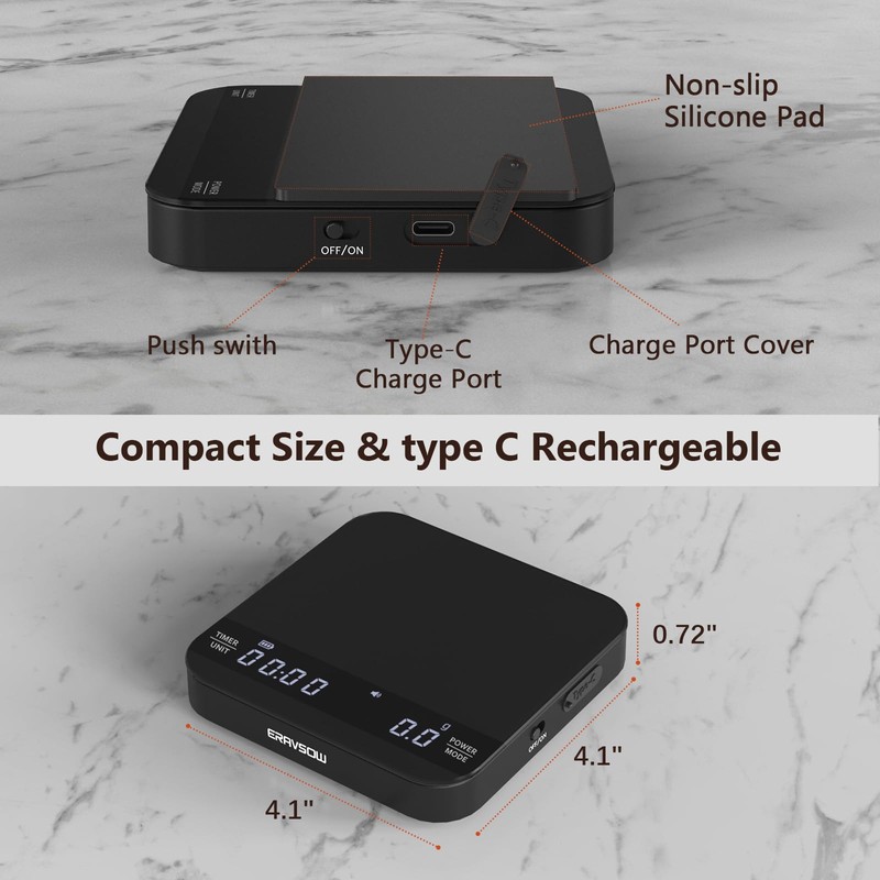 Coffee Scale with Auto Timing, Mini Rechargeable Espresso Scale with