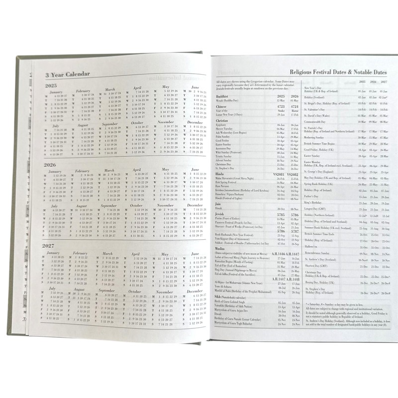 2025-2026 A5 Academic Diary Premium Week To View Diary Hardback